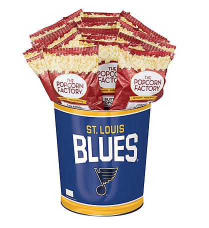 St Louis Blues Popcorn Tin with 15 Bags of Popcorn